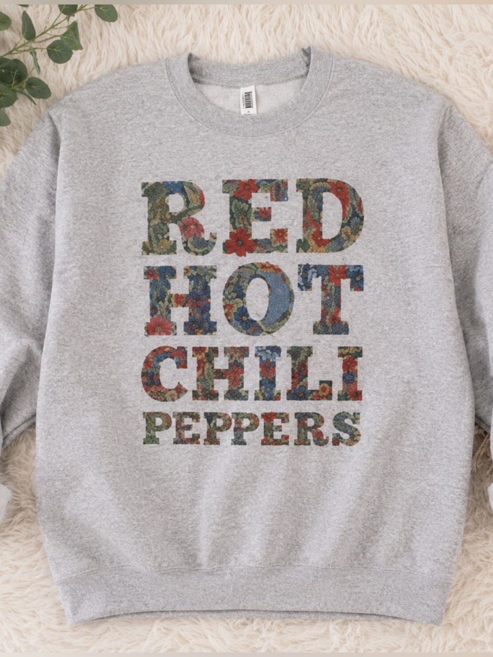 Red Hot Chili Peppers Floral Graphic Sweatshirt Gray Size Large